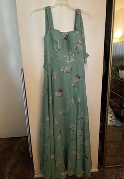 Sage green floral print formal gown medium