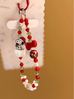 Snoopy Christmas Beaded Phone or Key chain.