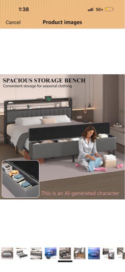 New in box king size bed frame with storage and projector