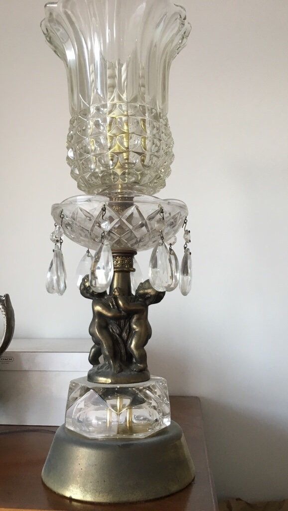 Vintage Cherub Table Crystal Lamp 