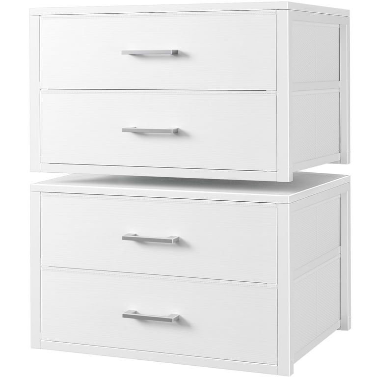 Stackable Storage Drawers Closet Organizers and Storage Fabric White 2 Drawer Dresser for Bedroom 2 Packs Modern