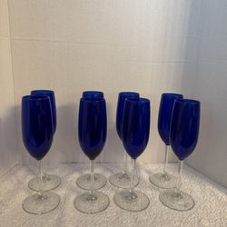 8 blue wine glasses