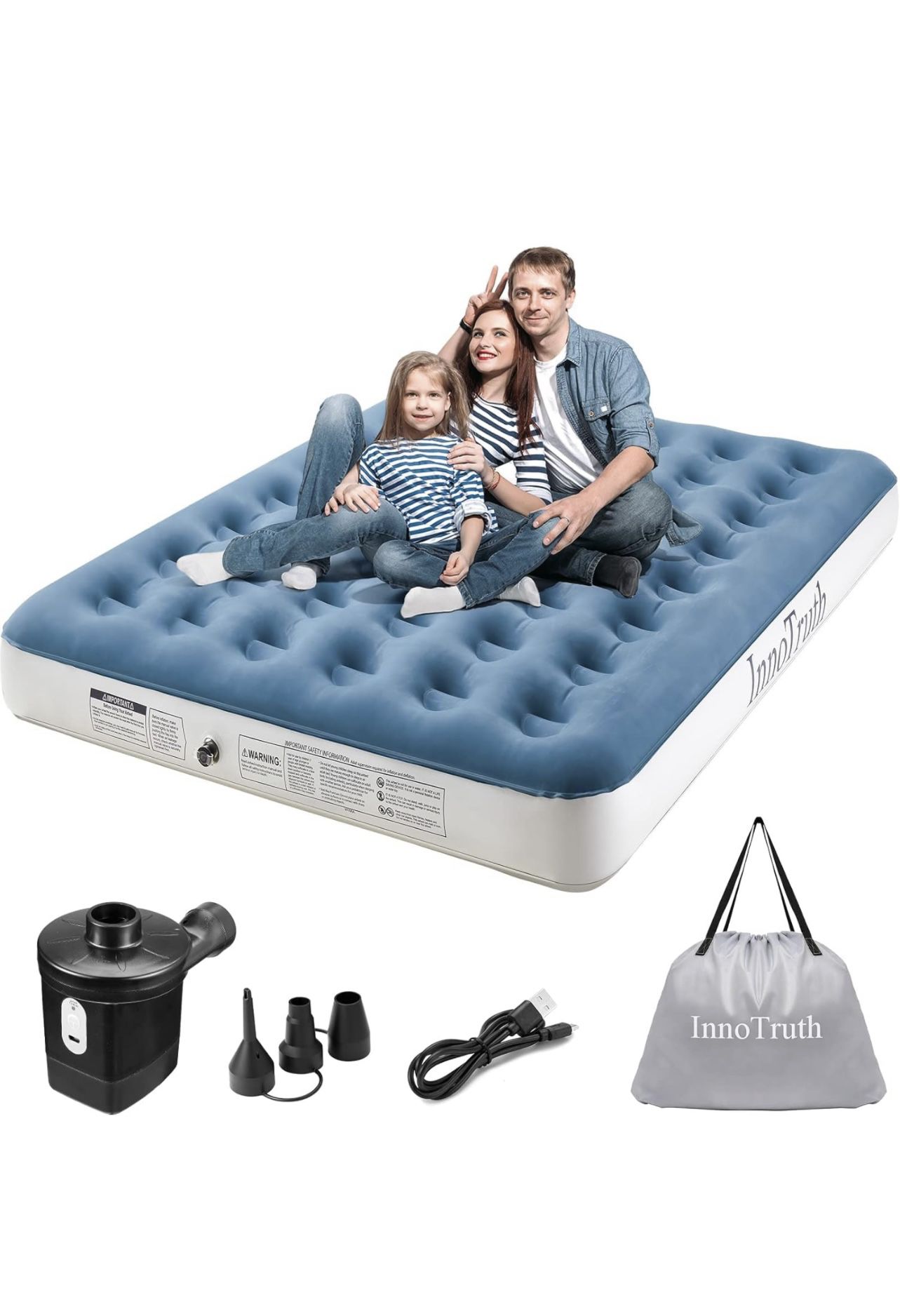  InnoTruth Queen Camping Air Mattress Bed, Rechargeable Handheld Electric Pump