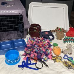 16 Small dog items,kennel, crate, Jackets and clothes, dishes, colors,16 Small dog items, kennel, crate, Jackets and clothes, dishes, colors, toys,