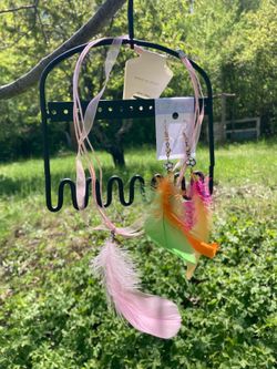 Rainbow Feather Earrings and pendant