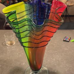 Hand-Blown Multicolor Art Glass Vase