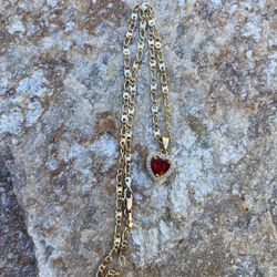 Gold Metal Heart Ruby Diamond Costume jewelry Chain