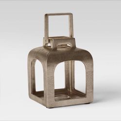 Cast Metal Outdoor Lantern Pillar Candle Holder Gold - Smith & Hawken™