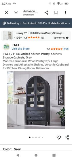 IFGET 71" Tall Arched Kitchen Pantry, Kitchens Storage Cabinets, Grey
Modern Farmhouse Wood Pantry w/2 Large Drawers and Adjustable Shelves, Versatile
