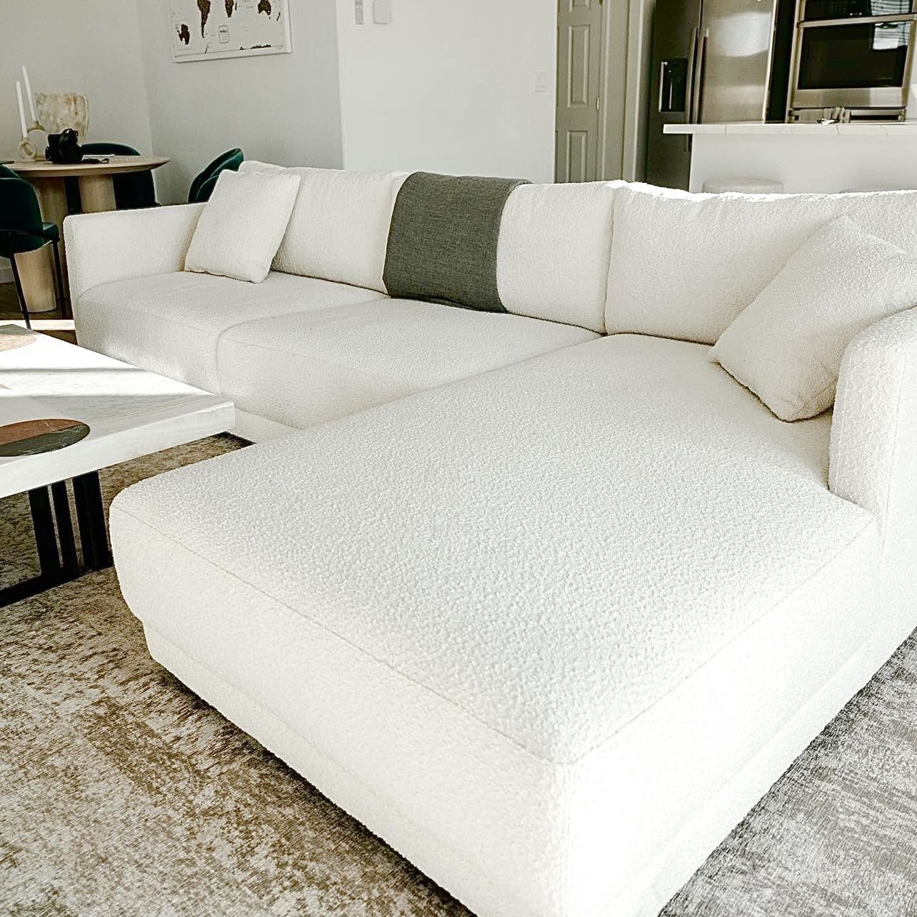 New in-box Lulu & Georgia White Bouclé Sectional Sofa, Free Same-Day Home Delivery,  Wholesale Discounted Prices 