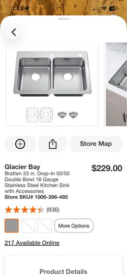 Glacier Bay Bratten 33" Drop-In Double Bowl Sink