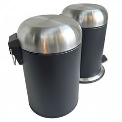 Set of 2 Retro Small Step Trash Cans - Black & Stainless Steel - 1.2 Gal / 4.5L