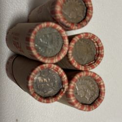 8 Total Rolls Of Wheat Penny Rolls With An Indian On Both  Ends OBW With Windows