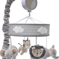 Lambs & Ivy Jungle Safari Musical Baby Crib Mobile - Gray, Beige, White, Animals