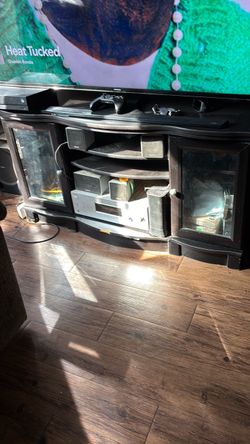 Black Wood TV Stand with Glass Doors