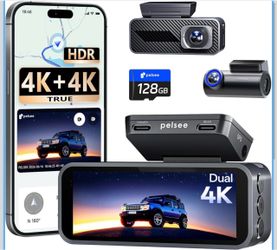S1 Pro Native 4K + 4K Dash Cam Front and Rear, 128GB Card Included