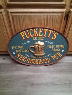 PUCKETT'S Barware Vintage Style Wooden Beer Sign 3d Beer Mug For Pub Bar Tavern Man Cave. 27"x19"...asking $30.00