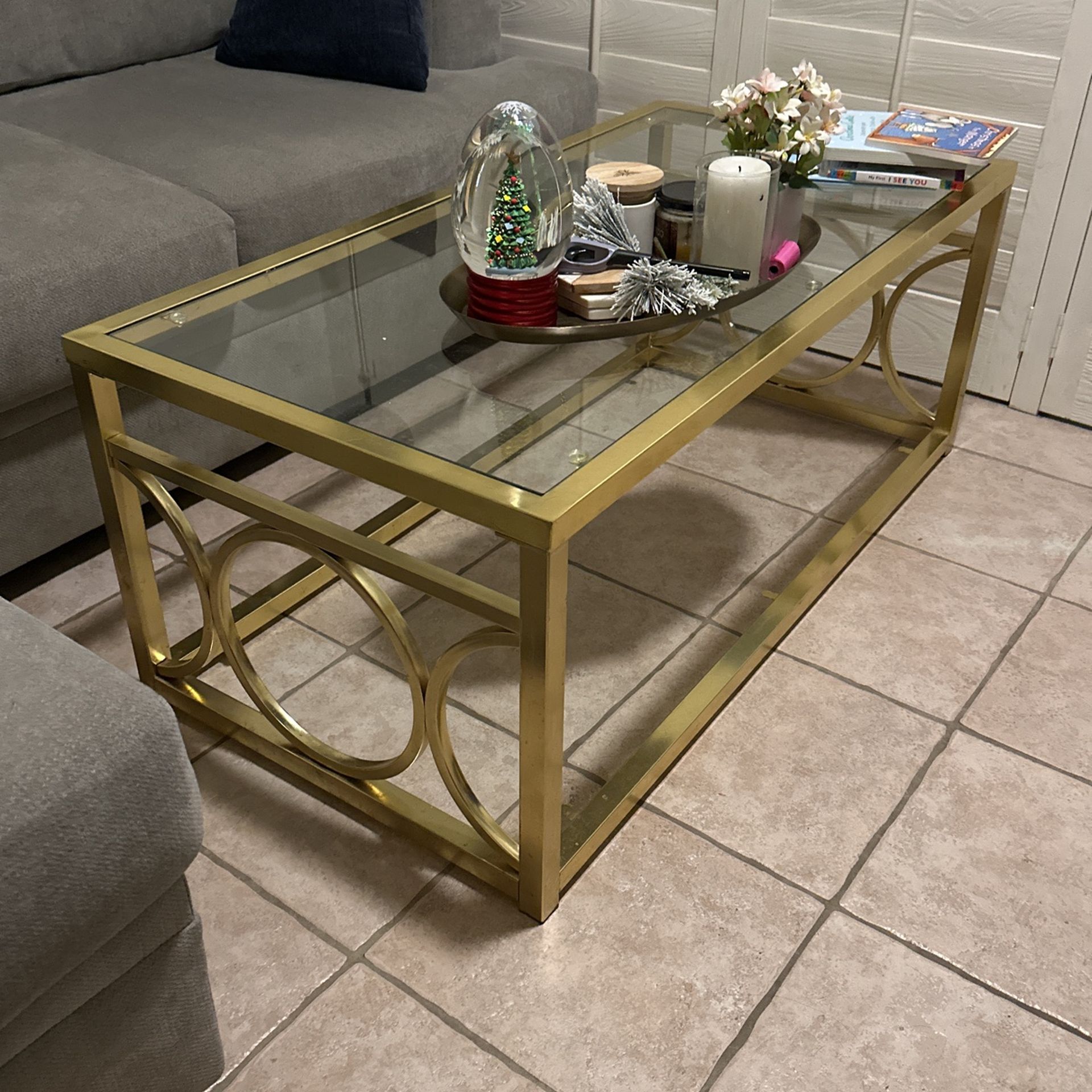 Gold Glass Rectangle Coffee Table