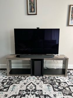 Bestier TV Stand for 70 inch TV, Gaming Entertainment Center for PS5, LED TV Cabinet with Glass Shelves for Living Room, TV Stand ONLY