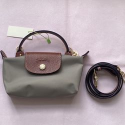 Longchamp Light Grey Ladies' Classic Mini Bag Suitable For Hand-Carrying 