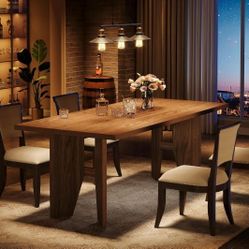 63" Dining Table for 4-6, Farmhouse Kitchen Table with Sturdy Legs, Rectangular Dinner Table for Kitchen, Dining Room (Rustic Brown)