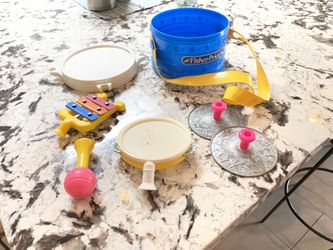 Vintage Fisher Price Marching Band Drum And Music Set