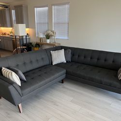 RAF Sectional Sofa - Charcoal Tufted