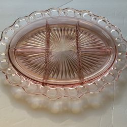 Pink Depression Glass Platter Oval Divided 5-Part Lace edge OLD COLONY HOCKING VINTAGE 1935.