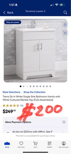 Style Selections | Shop the Collection Tierra 24-in White Single Sink Bathroom Vanity with White Cultured Marble Top (Fully Assembled)