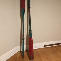 Rare Vintage Oars With Leather bound Oarlocks