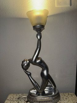 Art Deco lamp Vintage Yoga Pose woman sculpture