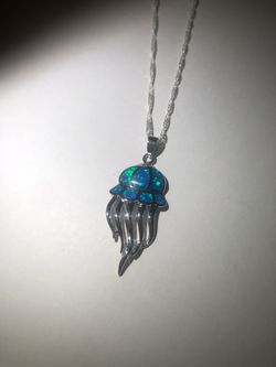 925 sterling silver blue opal pendant necklace 18’