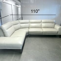 Free Delivery- Beige Leather Sectional Sofa with Left Facing Chaise 