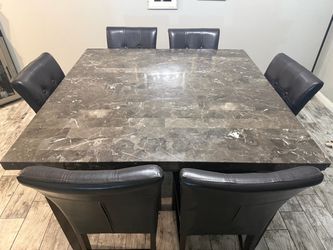 Marble Table and 6 Faux Leather Chairs