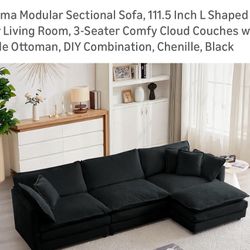 Black Modular sectional sofa 111.5 inch L shaped couch