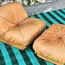 Vintage Airborne Leather Lounge Chair & Ottoman 