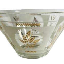 Vintage Hazel Atlas Gold Wheat Serving Bowl MCM Glass