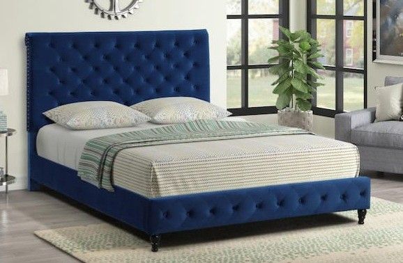 New Bed (Available In Full, Queen, Cal King And King) Navy, Black, Grey And Beige Fabric