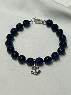 Blue tigers eye sterling silver bracelet