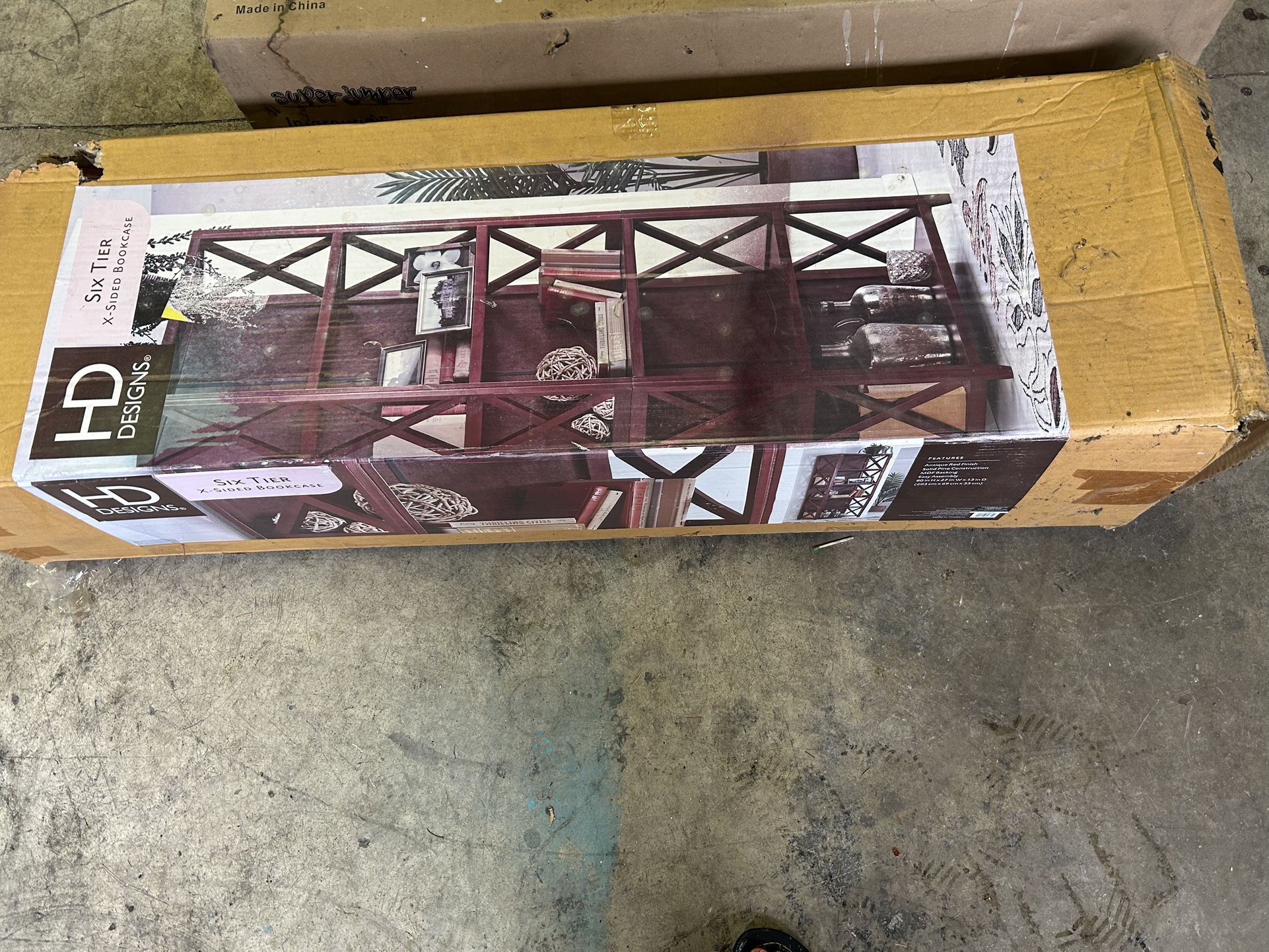 NEW (in box) Solid Red Wood Tall Shelf