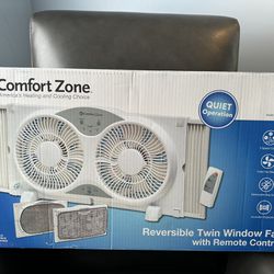 Brand New comfort Zone Reversible Twin Window Fan w/remote