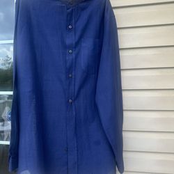 Fabindia Men's Navy Blue cotton shirt. Size 42, slim fit. New, slight flaw.