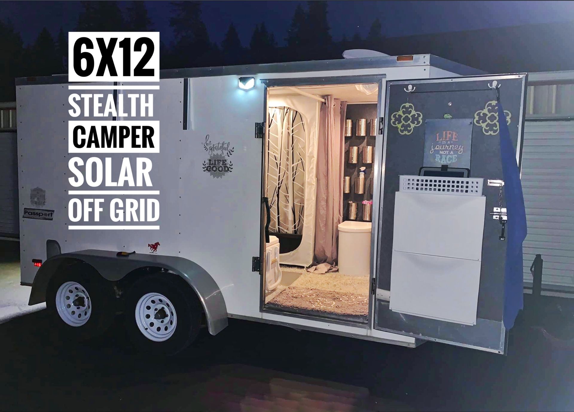Photo Fully Solar OffGrid Stealth Cargo Trailer Camper Tiny Home