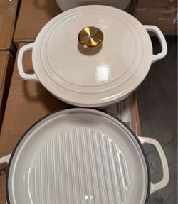 AHJ Enameled Cast Iron Dutch Oven Set - 4 Piece Cookware Set with Lids 4.8Qt, 2.6Qt and 1.3Qt Dutch Ovens, Stackable Cast Iron Pots and Pans Sets for 