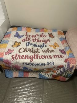 Quilted Blanket with Bible Verse and Butterflies