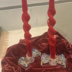 Glass Bow Candle Holders W/ Candles
