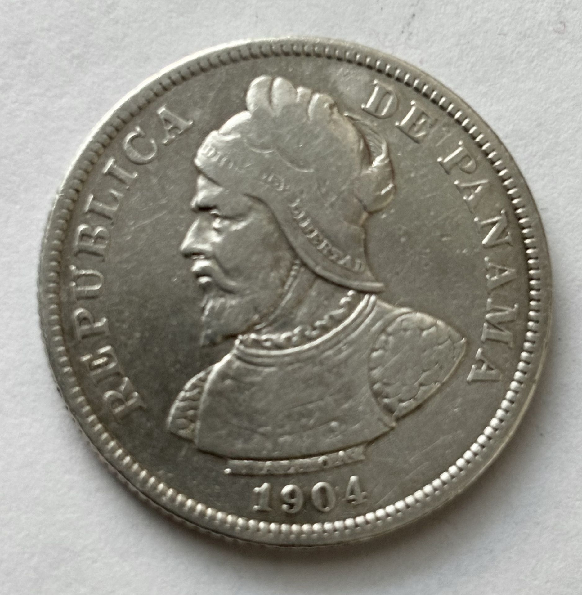 1904 Panama 25 Centesimos Large Silver Coin