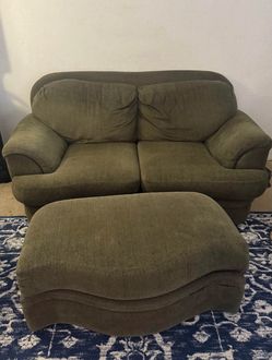 Olive Green Loveseat with Matching Ottoman