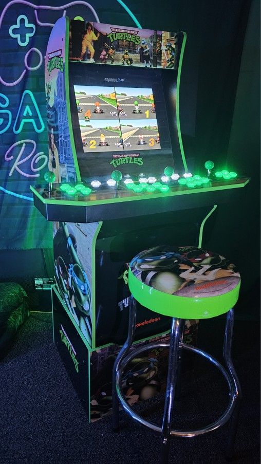 Retro TMNT Arcade1up Cabinet With Over 15,000 Video Games and Matching Stool