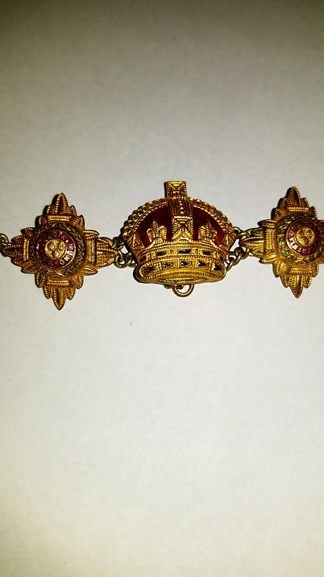 Vintage 1940s British Royal Order of Bath Military Tria Juncta In Uno PIPS sweetheart bracelet